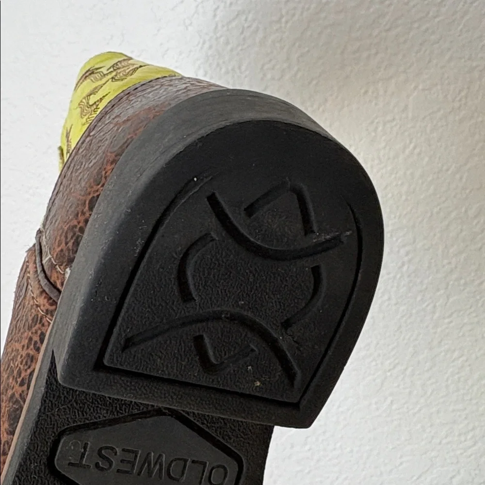 Old West Neon & Brown Leather Cowboy Boots